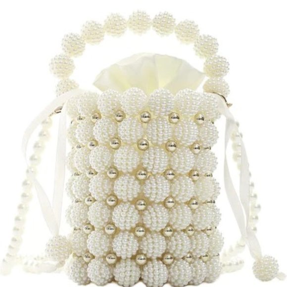 HANDMADE PEARL BEADED EVENING HANDBAG TOP HANDLE PURSE WITH INNERBAG & DUSTBAG - Picture 1 of 10